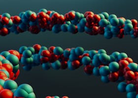 Vibrant closeup of a colorful molecular model illustrating abstract scientific concepts.